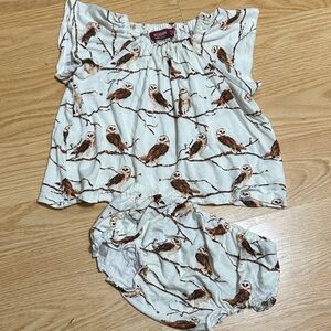 Milkbarn Cream and Brown Baby Owl Outfit 6-12 months